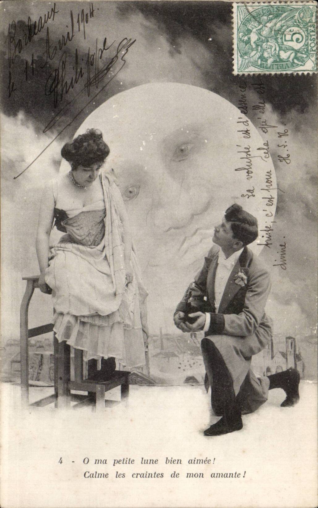 Sujet romantique avec lune — éditeur E. Sols, n°4