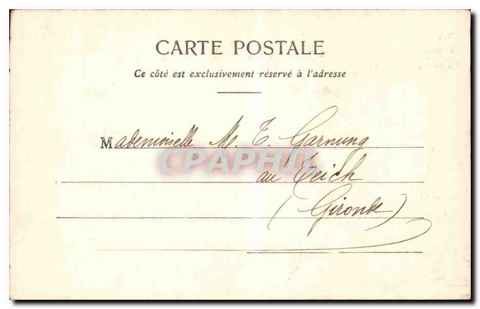 Deux hommes en costume comique — scène de théâtre — éditeur Palition Phototypie A. Bergeret & Cie, Nancy — Verso