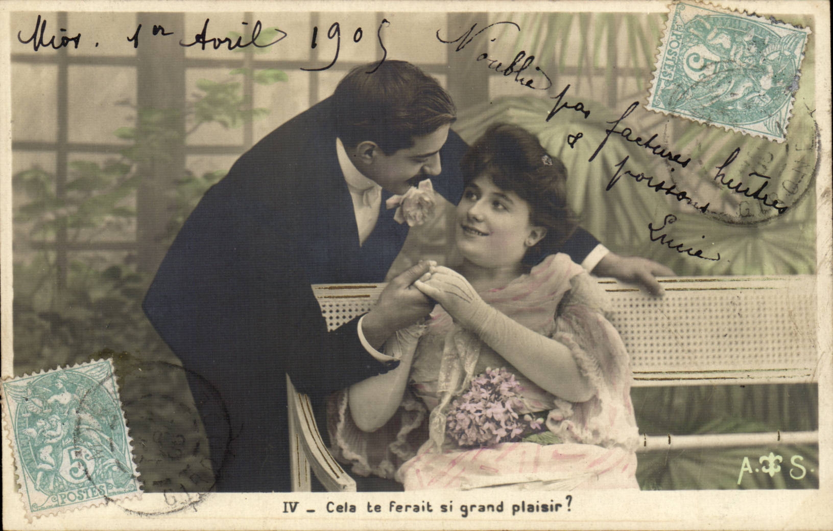 Couple en intimité — scène de carte postale — éditeur A.F.S. n° IV