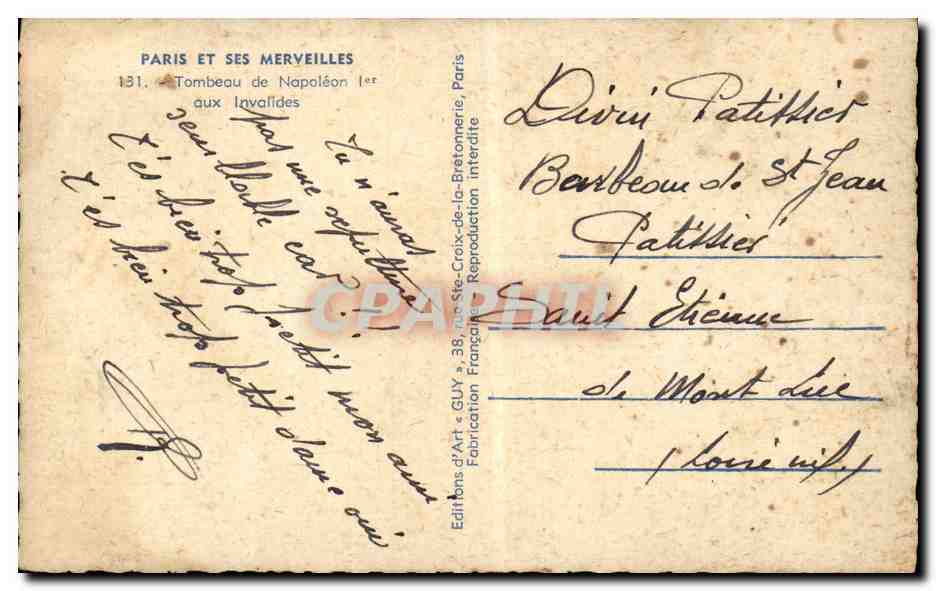 CPA Paris Tombeau de Napoleon 1er aux Invalides — Rückseite
