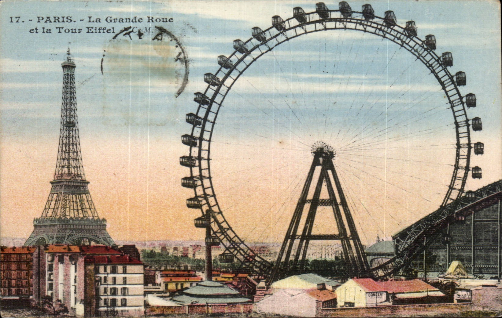 CPA Paris La grande roue et la tour Eiffel