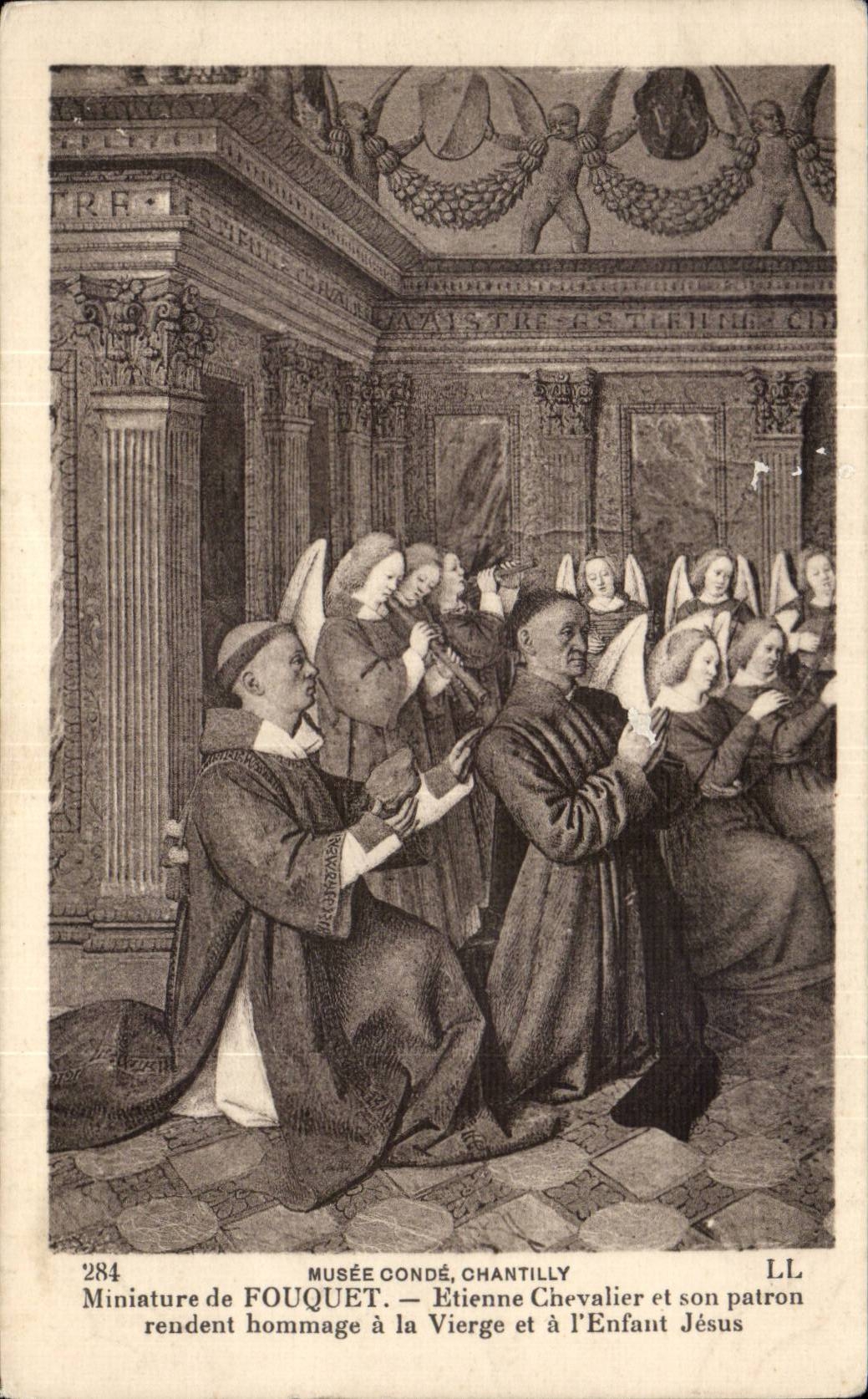 Miniatur von Fouquet — Étienne Chevalier und sein Patron ehren die Jungfrau und das Kind Jesus — Musée Condé, Chantilly