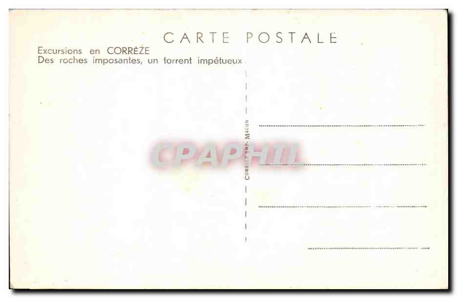 Excursions en Corrèze — Des roches imposantes, un torrent impétueux — Comeret Imp. Macon — Verso