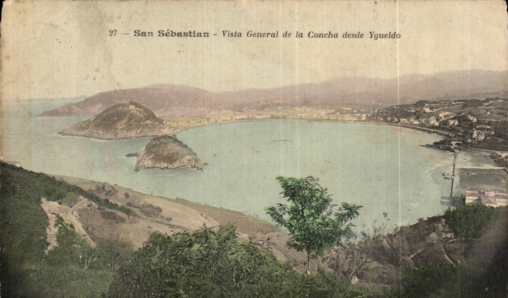 CPA Espagne Espana Spain San Sebastian Vista General de la concha desde Ygueldo