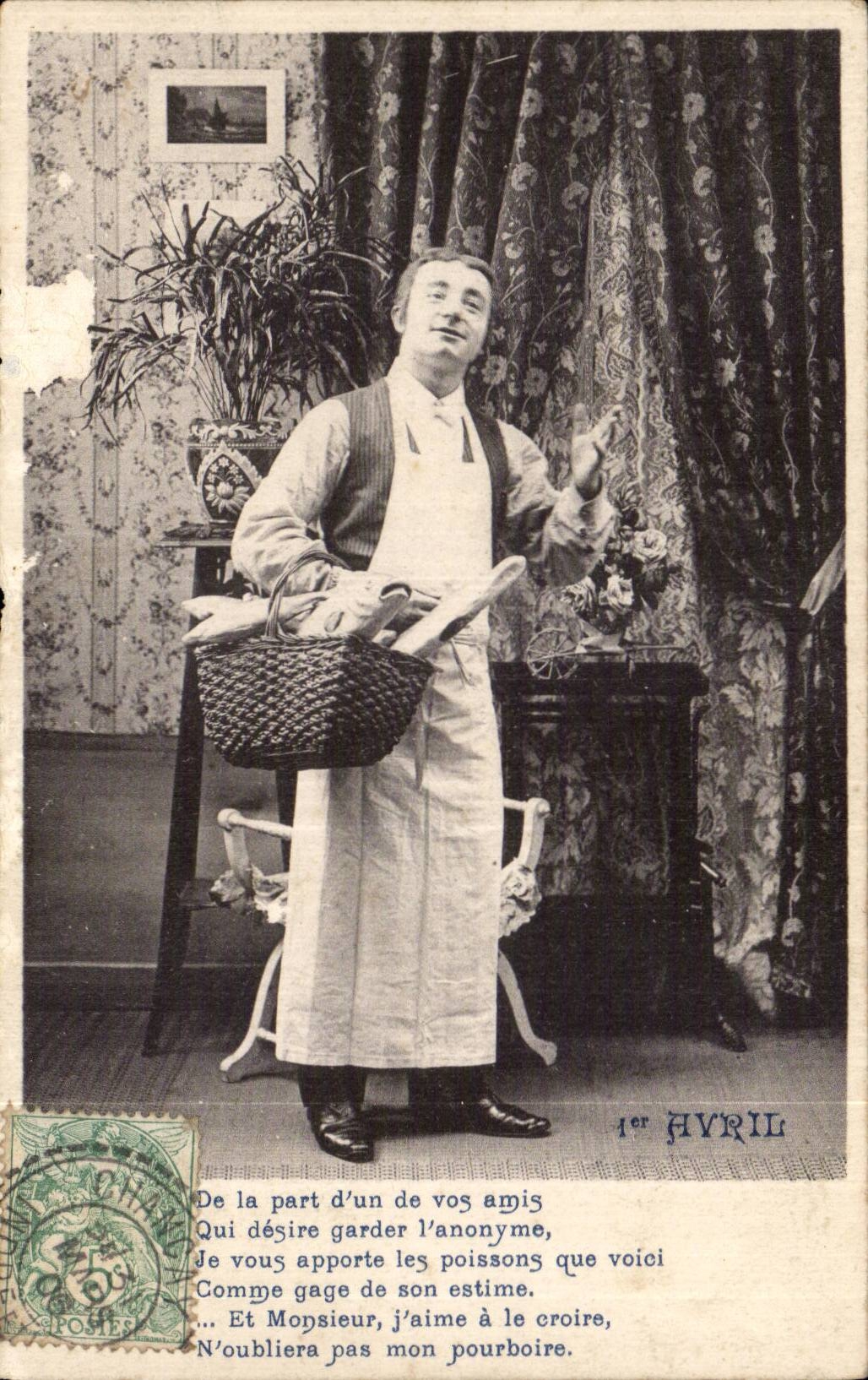CPA Fantaisie 1er avril Livreur de poissons
