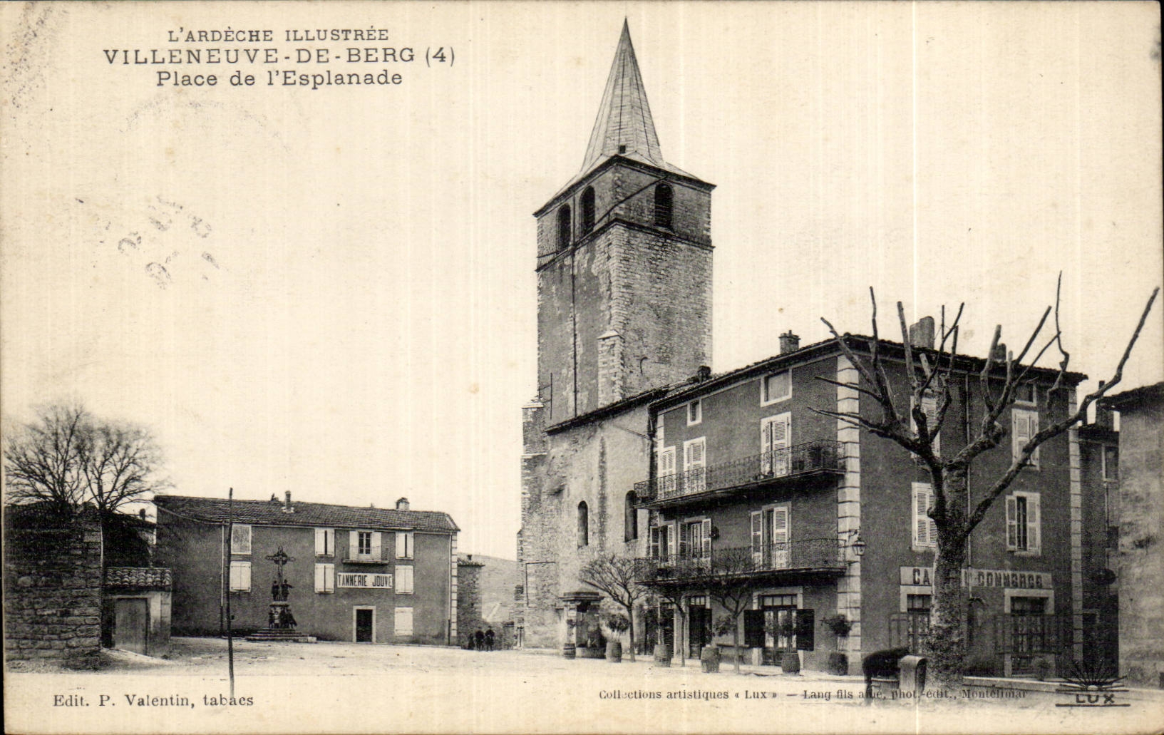 Villeneuve-de-Berg (4) — Place de l'Esplanade — Edit. P. Valentin, tabacs