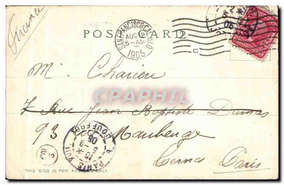 CPA Etats Unis San Francicso California Palace Hotel Court — Rückseite