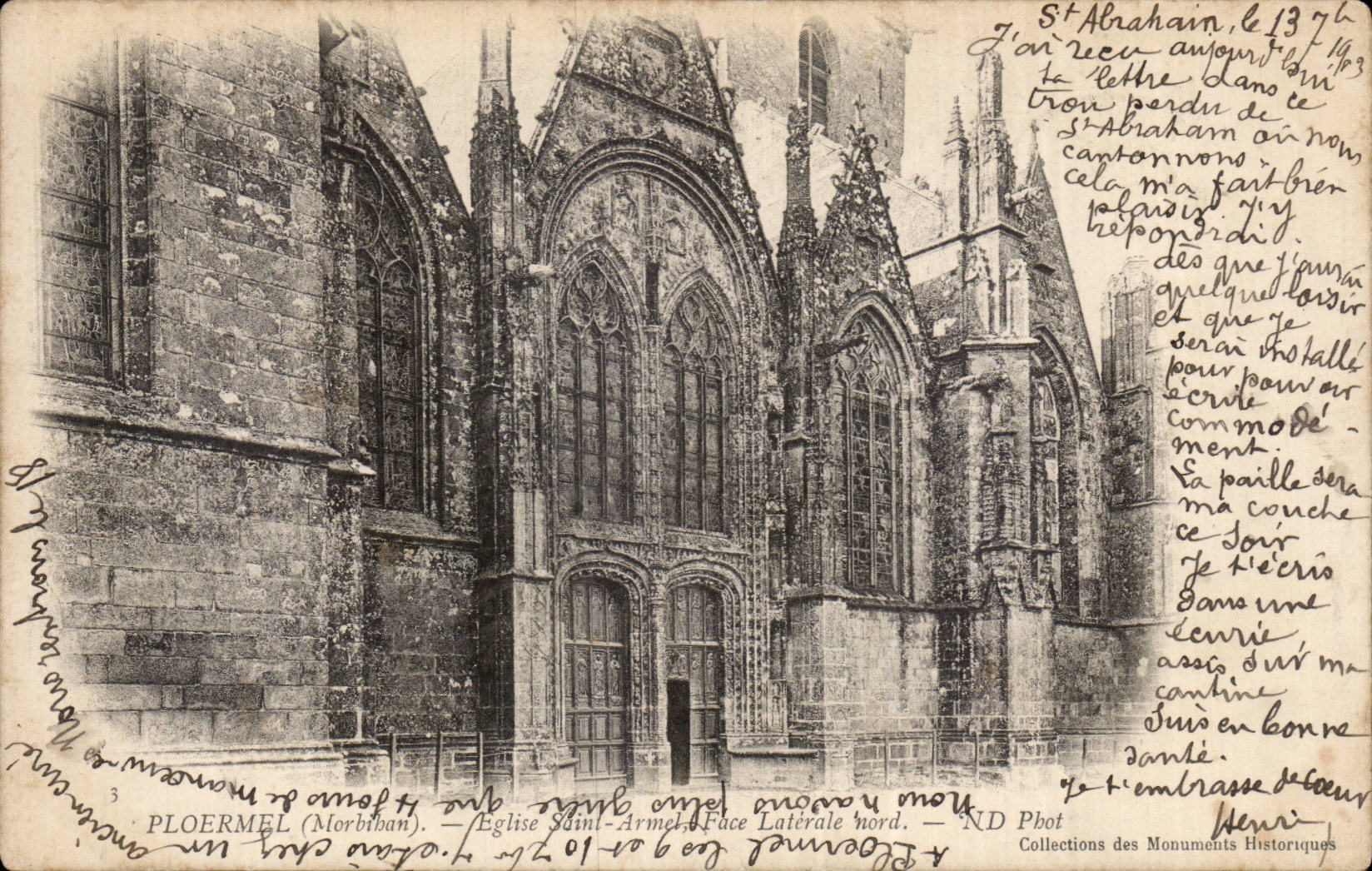CPA Ploermel Eglise Saint Armel Face laterale nord