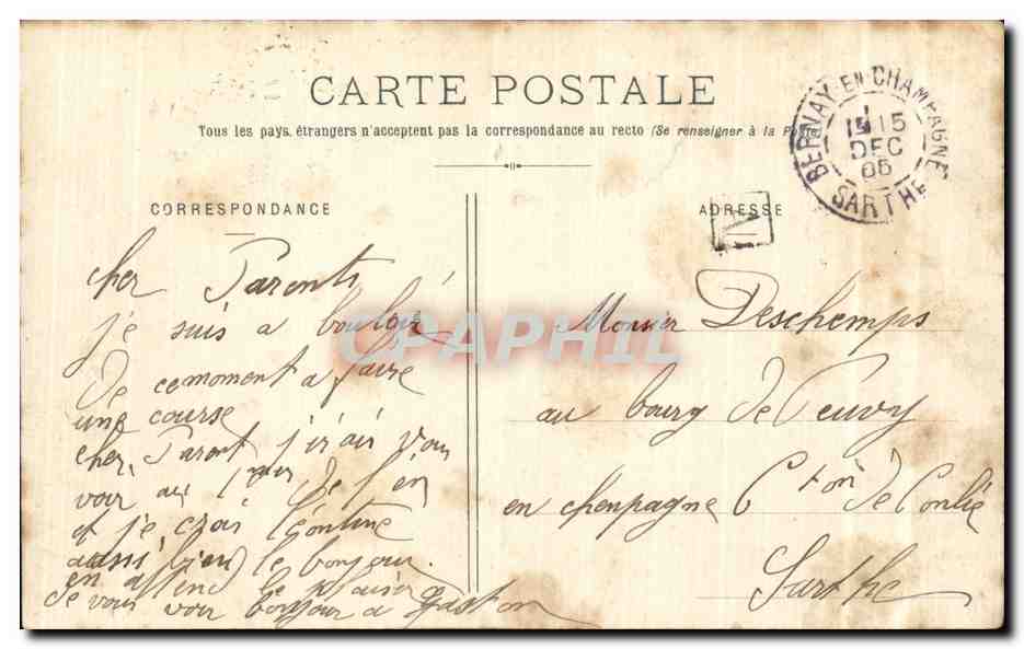 CPA Gendarmerie et promenades Bouloire TOP — Rückseite