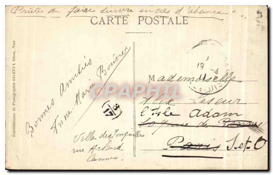 CPA Cannes Boulevard de la Croisette et le Mont Chevalier — Rückseite