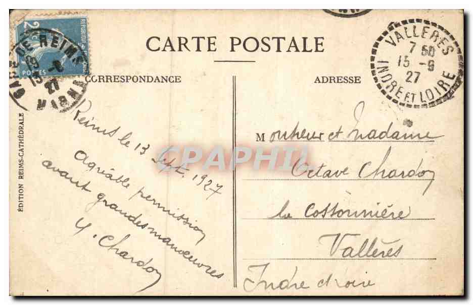 CPA Reims La cathedrale avant la guerre — Rückseite