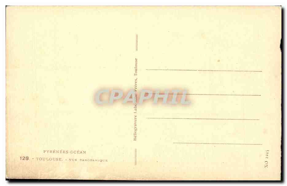 Toulouse — Vue panoramique — Héliogravure Laboissière Frères, Toulouse — Verso