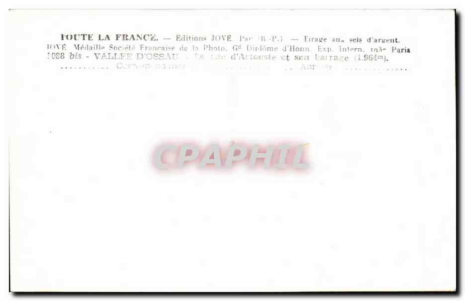 CPSM Vallee d'ossau le lac d'Artouste et son barrage — Rückseite