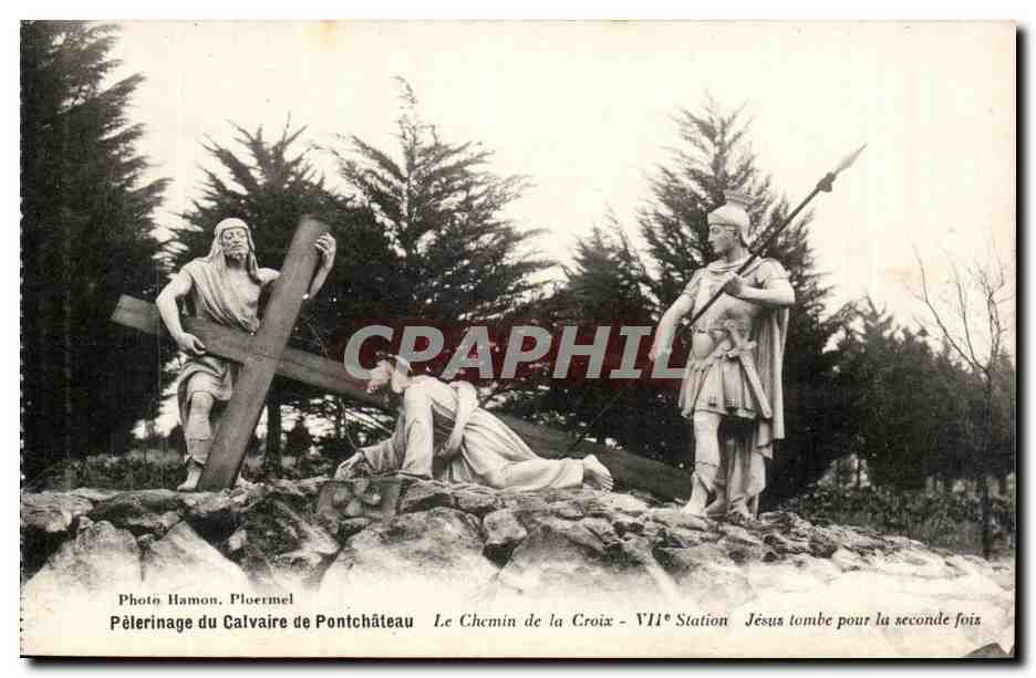 CPA Pelerinage du calvaire de Pontchateau Le chemin de croix Jesus tombe pour la seconde fois