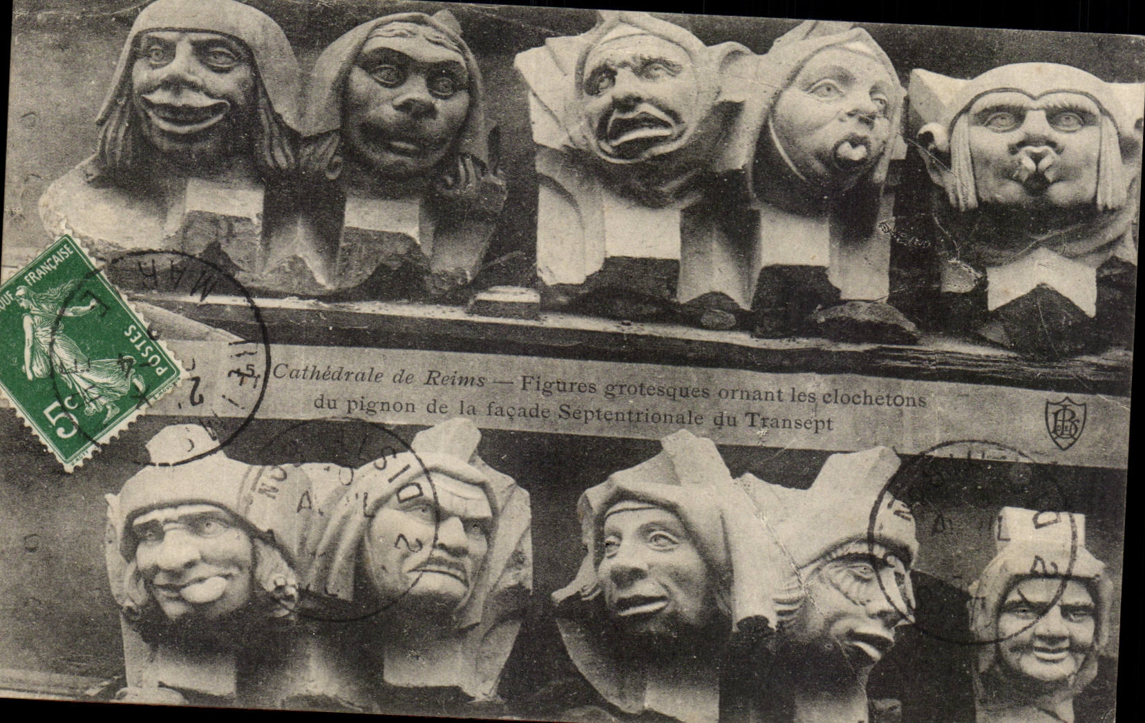 CPA Cathedrale de Reims Figures grotesques ornant les clochetons du pignon de la facade septentrionale du transept