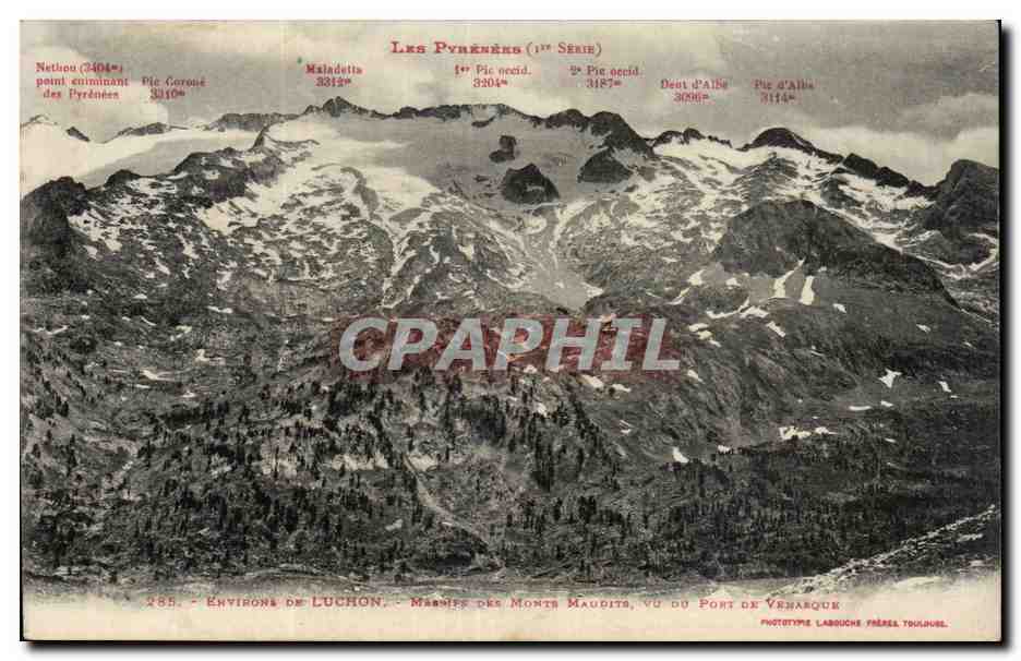 Monts Maudits, vu du Port de Vérasque — Environ de Luchon — 1ère Série — Phototype Labouche Frères Toulouse