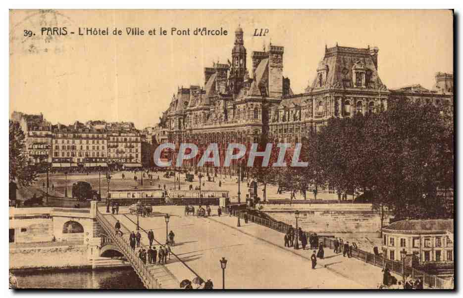 CPA Paris L'hotel de ville et le pont d'Arcole