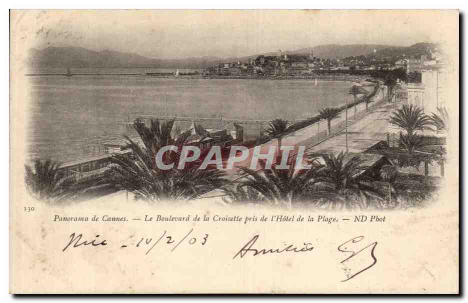CPA Panorama de Cannes Le boulevard de la Croisette pris de l'hotel de la plage