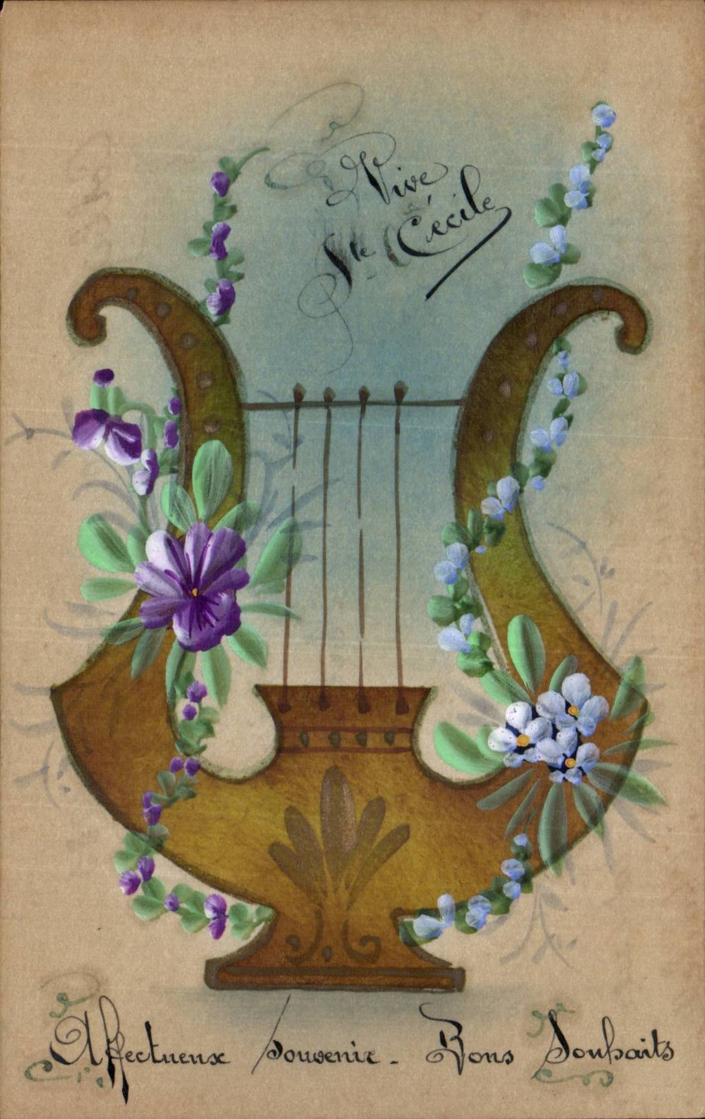 CPA Fantaisie Harpe Vive Ste Ceciel