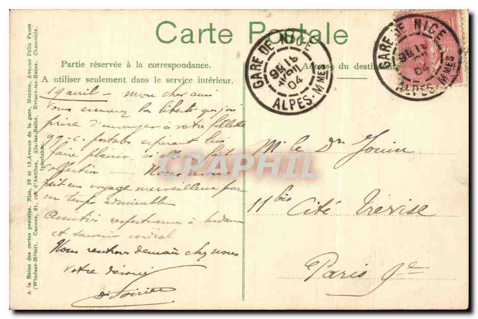 CPA Menton Vue prise de la frontiere d'Italie — Rückseite