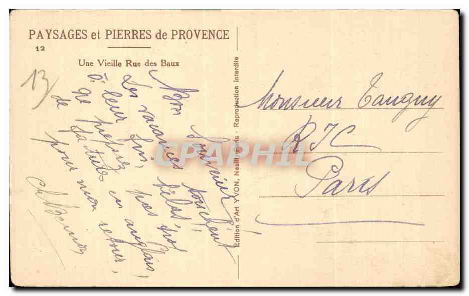 Une Vieille Rue des Baux — Paysages et Pierres de Provence — Édition d'Art YVON, Neath — Verso