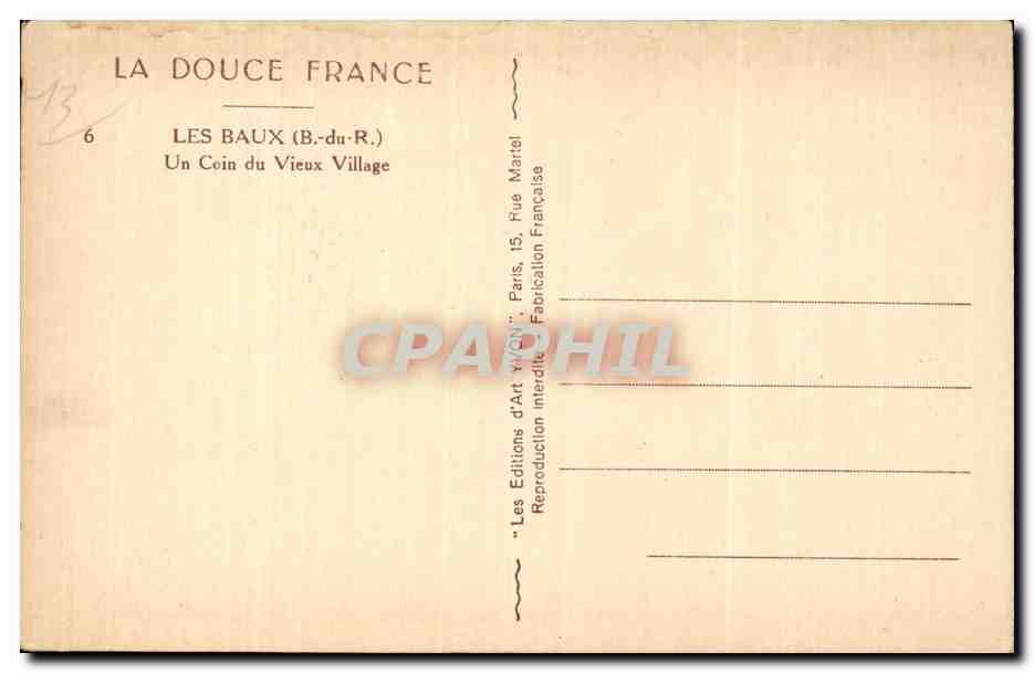 Les Baux (B.-du-R.) — Un Angolo del Vecchio Villaggio — Les Éditions d'Art 'Vieux' Paris — Verso