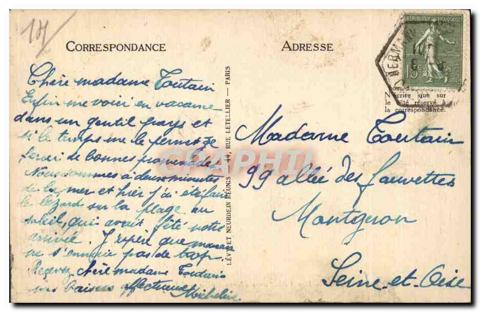Lion sur Mer CPA Les villas vers Hermanville — Verso