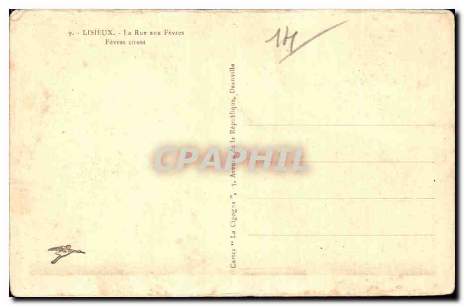 Lisieux — La Rue aux Févres — éditeur Deauville — Verso