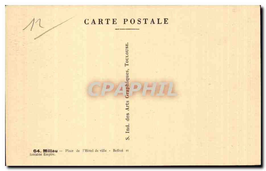 Millau CPA Place de l'hotel de ville Beffroi et fontaine empire — Rückseite