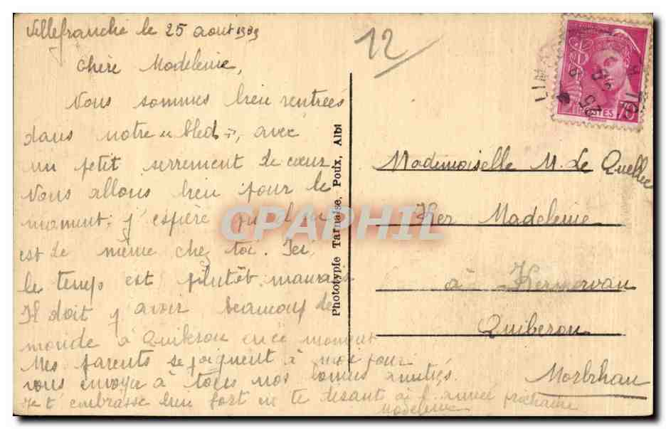 Villefranche de Rouergue CPA Le porche de Notre Dame — Rückseite