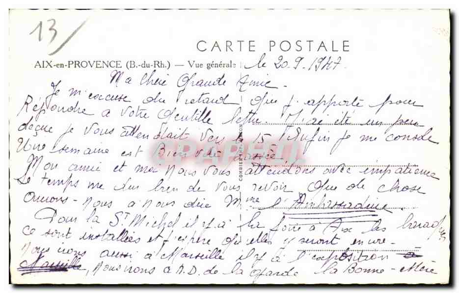 Aix-en-Provence (B.-du-Rh.) — Vue générale — éditeur C. P. R. E. L. L. n°13 — Rückseite