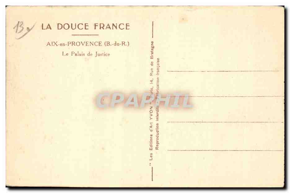 Aix-en-Provence — Le Palais de Justice — Éditions d'Art YVON, Paris — Rückseite