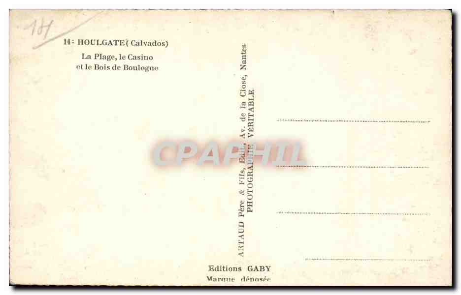 CPA Houlgate La plage Le casino et le bois de Boulogne — Rückseite