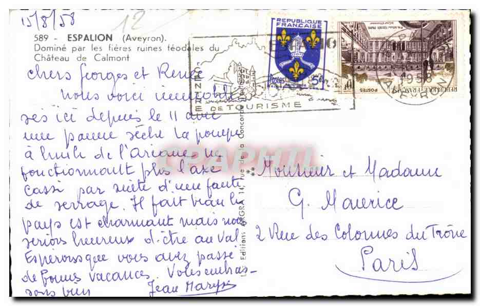 CPSM Espalion Domine par les fieres ruines feodales du chateau de Calmont — Rückseite