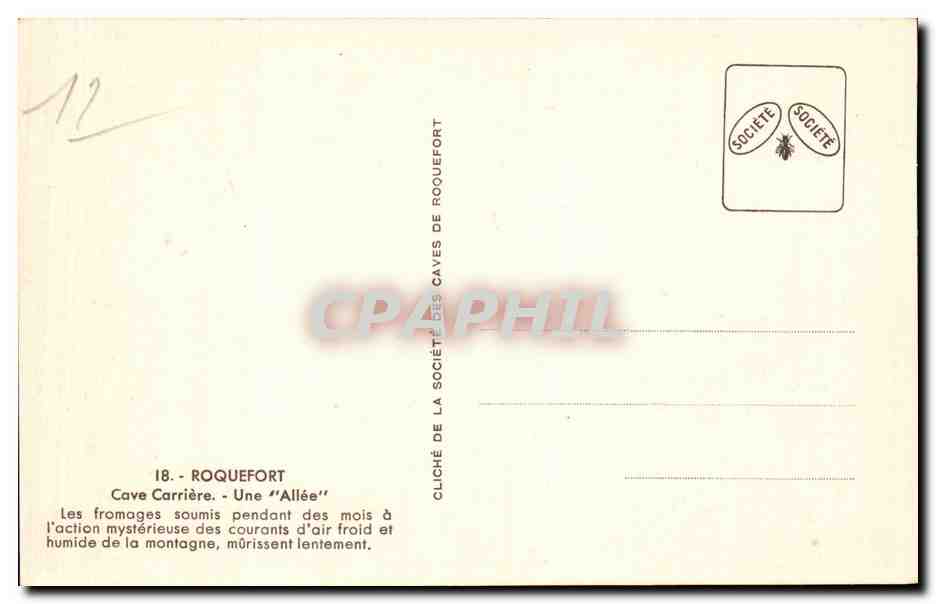 CPA Roquefort Cave carriere Une allee ( fromage cheese ) — Rückseite