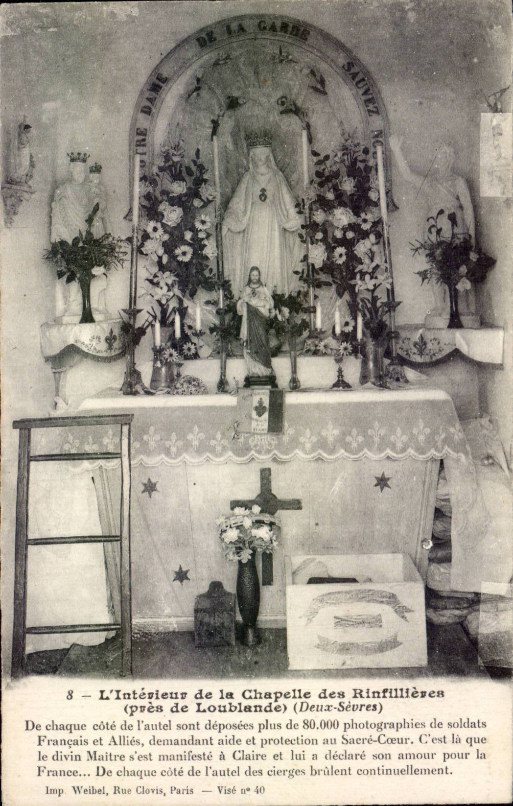 L'Intérieur de la Chapelle des Rinfillières (près de Loublande) — Deux-Sèvres — Imp. Weibel, Rue Clovis, Paris — Visé n° 40