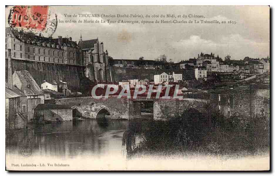 Vue de THOUARS (Ancien Duché-Pairie), du côté du Midi, et du Château — Phot. Laslandes - Lib. Vye Delabarré