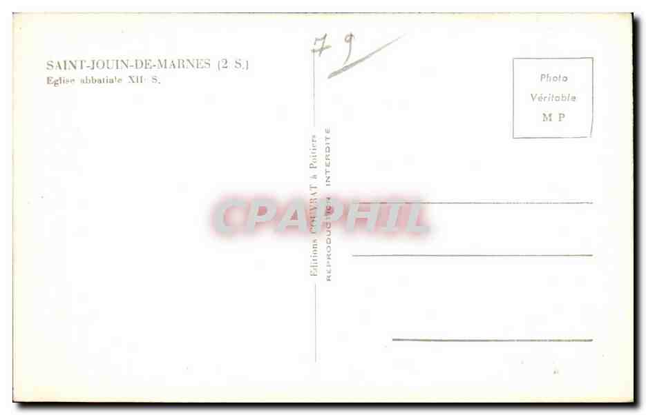 CPA Saint Jouin de Marnes Eglise abbatiale 12eme — Rückseite