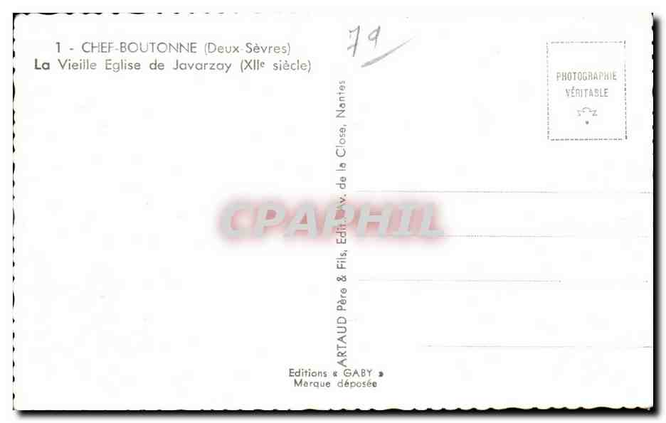 CPSM Chef Boutonne La vieille eglise de Javarzay (12eme) — Rückseite