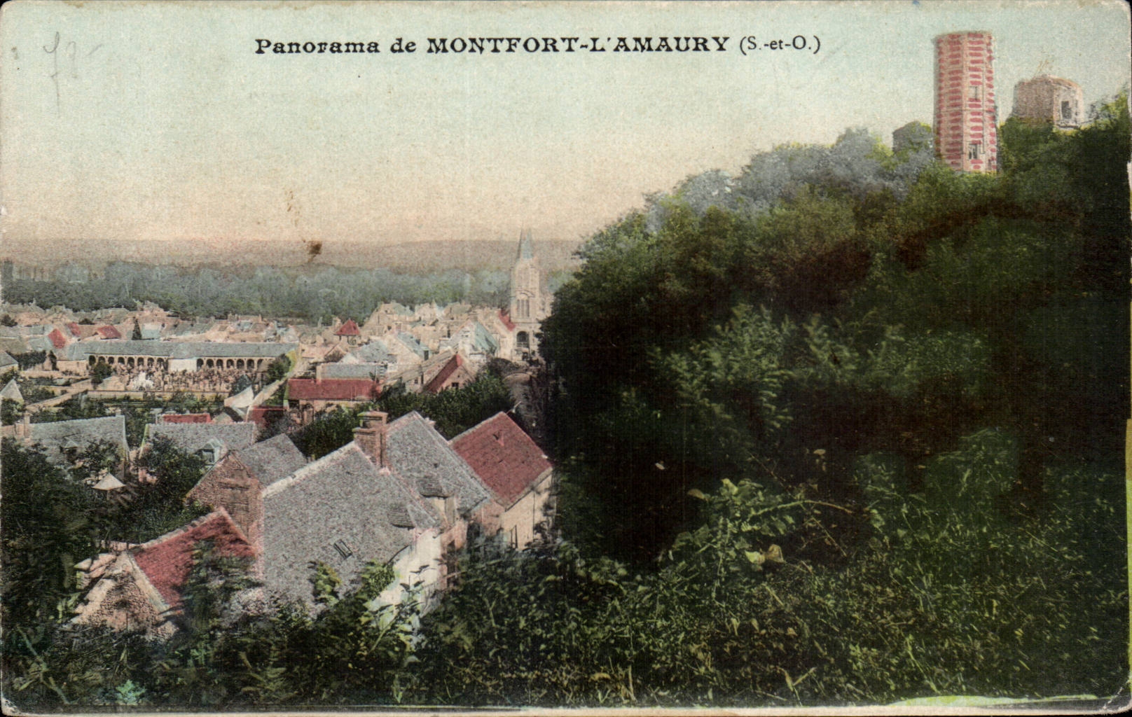 Panorama de Montfort-l'Amaury (S.-et-O.) — vue sur la ville et les ruines d'un château — A. Bourdier, imp.-édit., Versailles