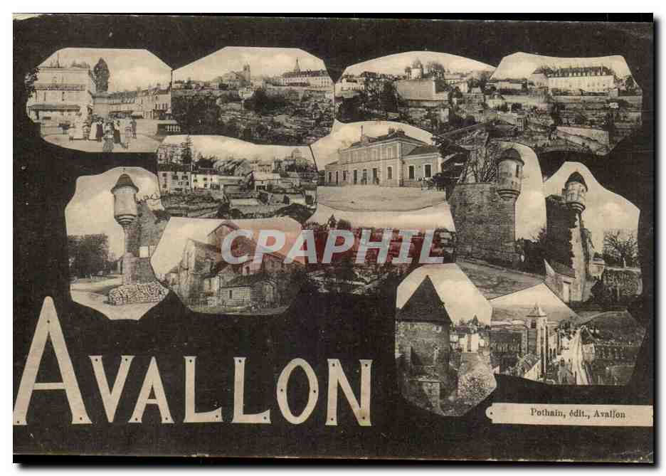Avallon — vue panoramique en collage — Pothain, édit., Avallon