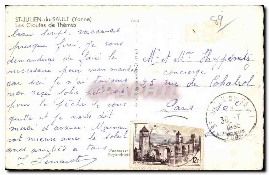 CPA St Julien de Sault Les croutes de Themes — Back