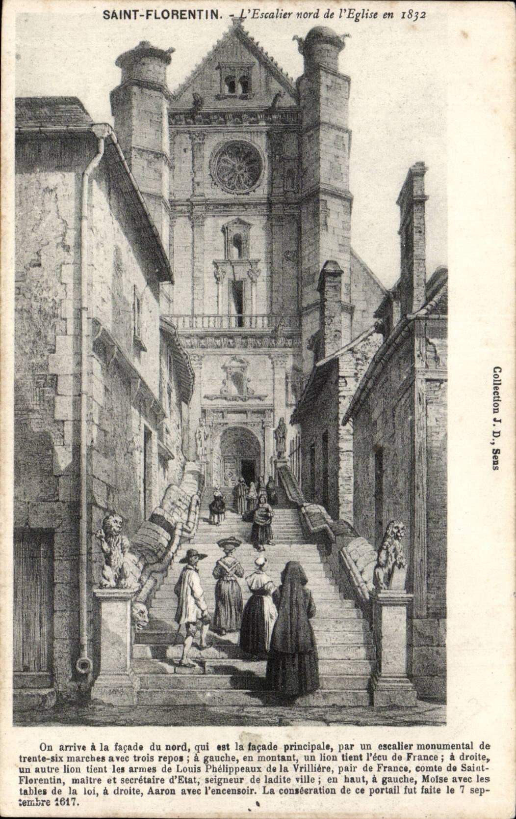 CPA Saint Florentin L'escalier nord de 'eglise en 1832