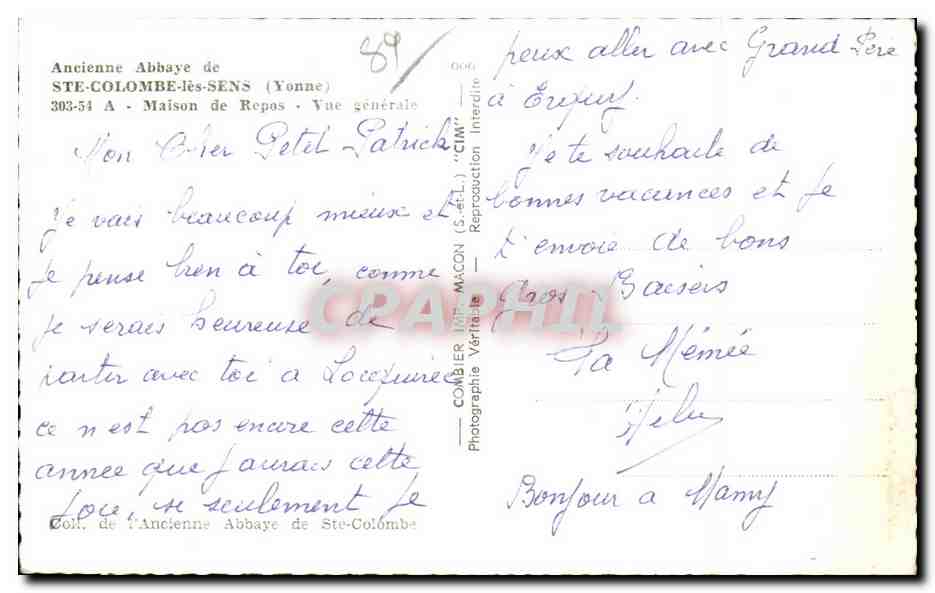 CPA Ste Comombe les Sens maison de repos Vue generale — Verso