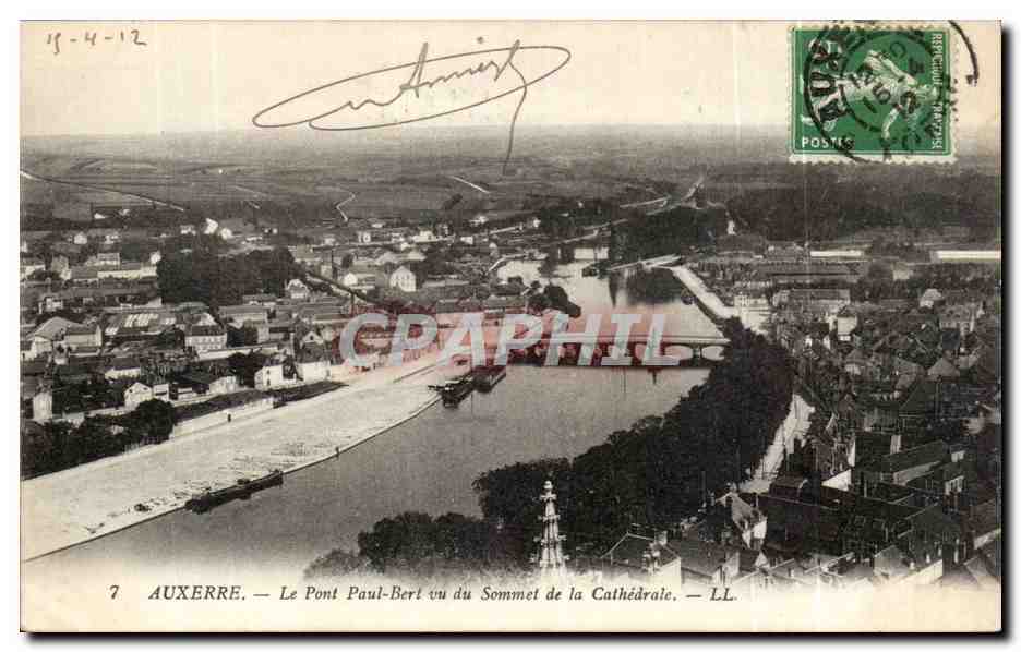 CPA Auxerre Le pont Paul Bert vu du sommet de la cathedrale