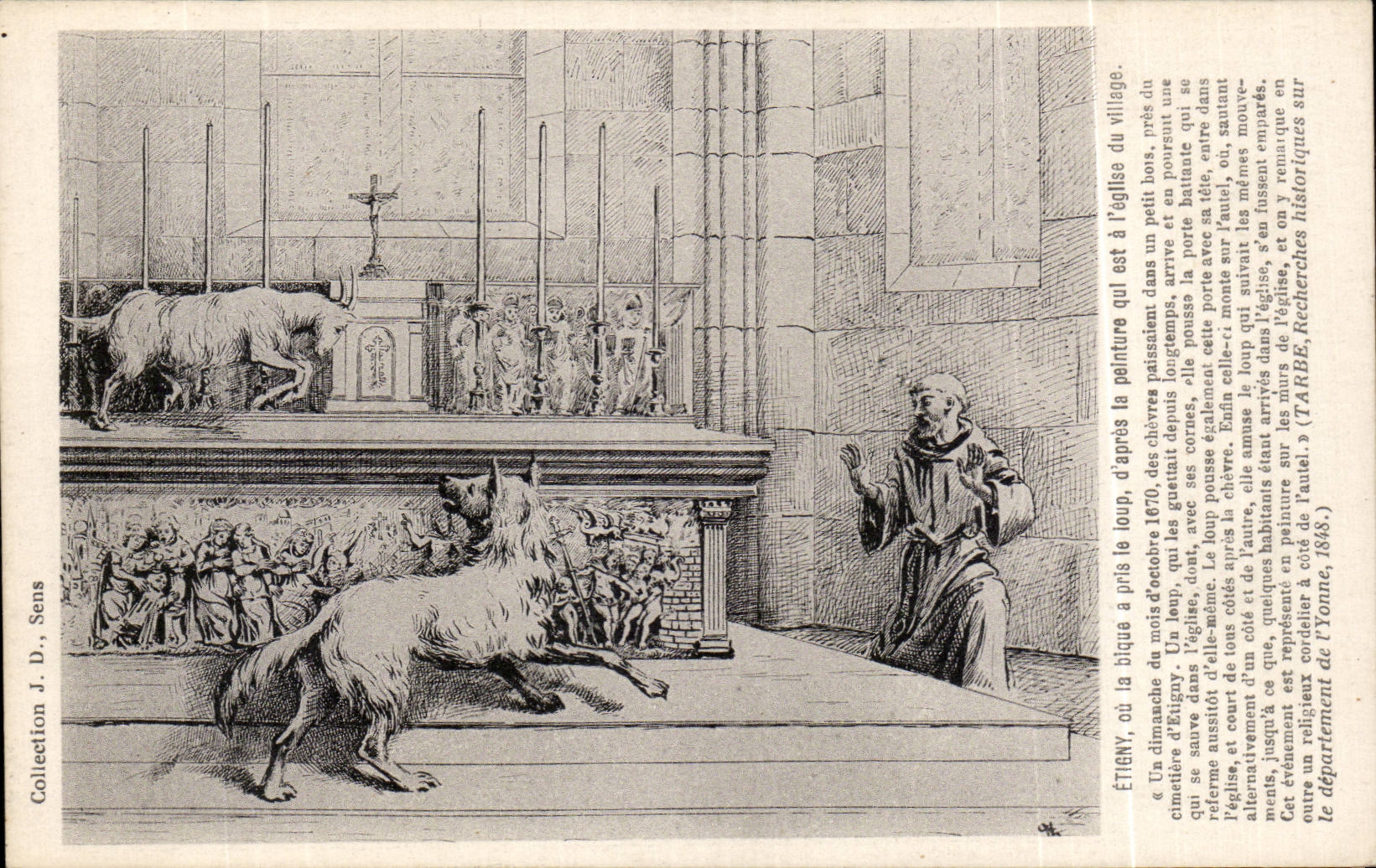 CPA Etigny ou la bique a pris le loup d'apres la peinture qui est a l'eglise du village Wolf Chevre Goat