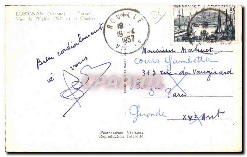 CPA Lusignan Portail Vued e l'eglise et clocher — Back