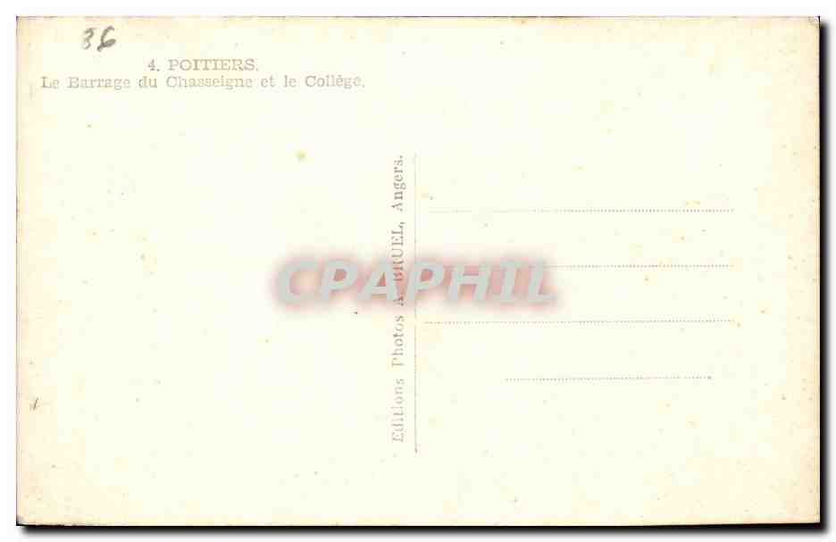 Poitiers CPA Le barrage de Chasseigne et le college — Verso