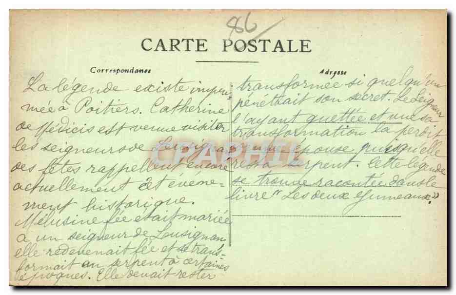 Lusignan CPA Entree du souterrain de la fee melusine — Back