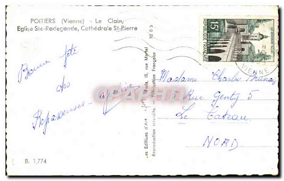 CPA Poitiers Le Clain Eglise Ste Radegonde Cathedrale St Pierre — Verso